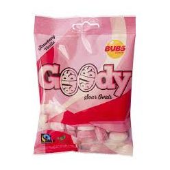 BUBS GOODY SOUR OVALS Strawberry vanilla 90G (VEGÁN)